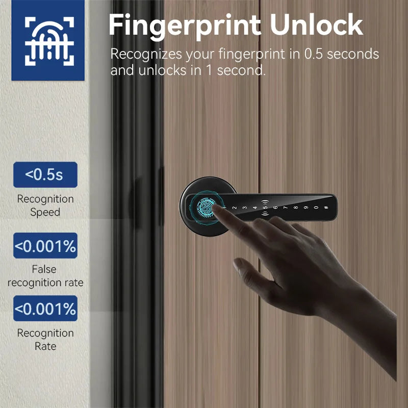 XSDTS Smart Door Lock Electronic Biometric Fingerprint Smart Card Password Key Unlock USB Tuya APP Emergency Charge lock