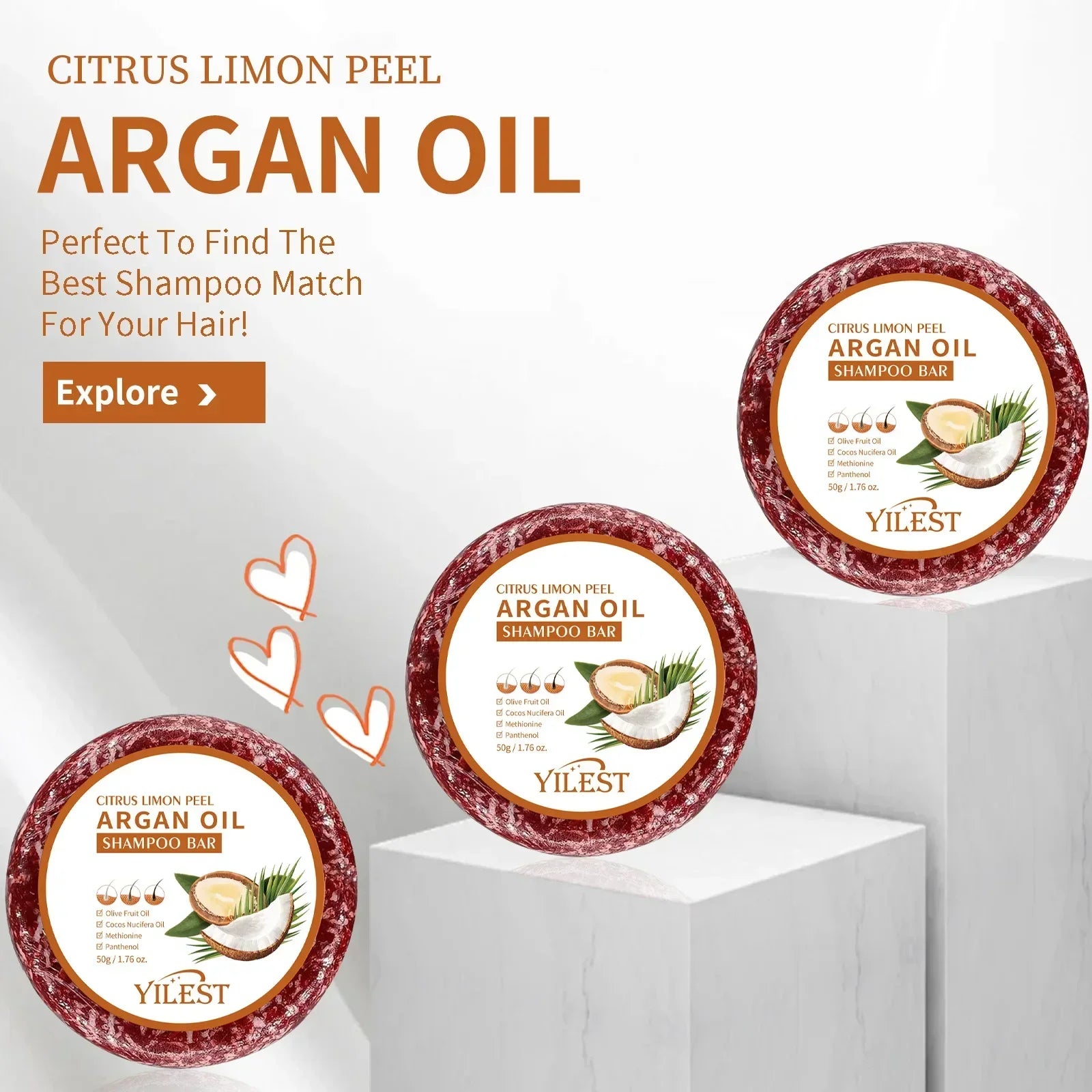 4 Pcs Argan Oil Shampoo Bar - Supports Hair Retention, Repairs Damaged Frizzy Hair, Gentle Scalp Moisturizing Treatment.