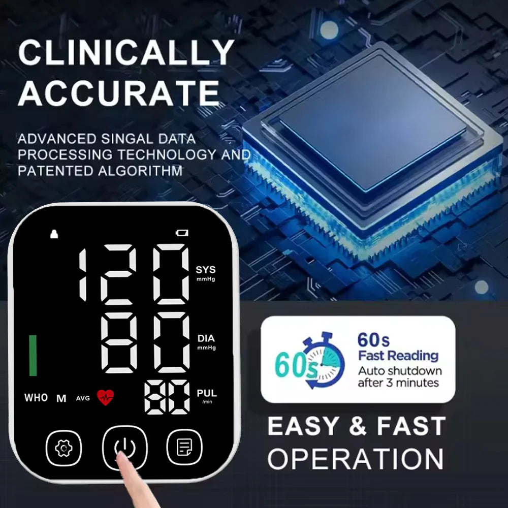 Medical Tonometer Upper Arm Automatic BP Cuff Machine LED Display Digital Tensiometer Heart Rate Monitor Blood Pressure Monitor