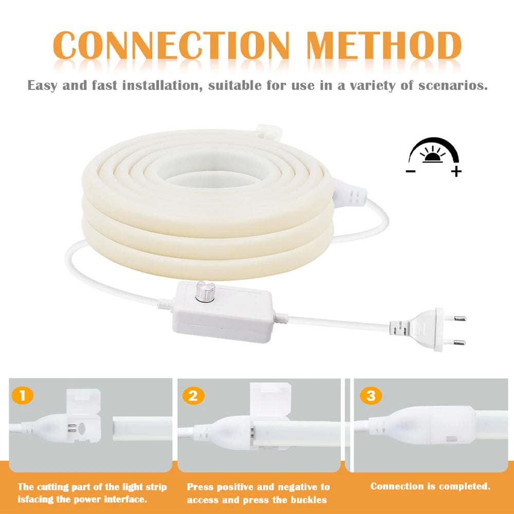 Dimmable 220V COB LED Light With Dimmer EU Power Kit Neon Strip 288Leds/M Waterproof Garden Room Home Bar Lighting Flexible Lamp