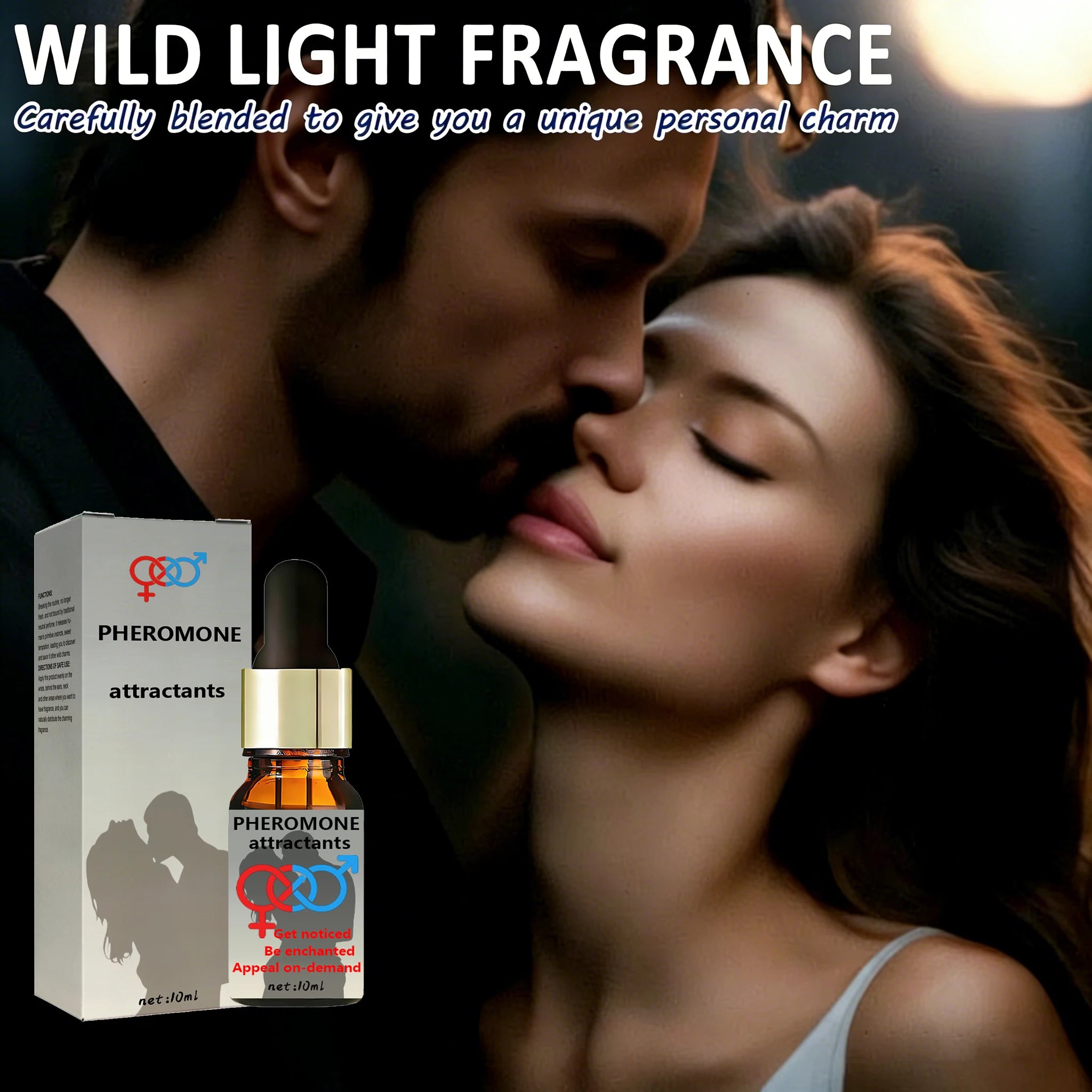 Pheromone Seductive Perfume for men, 10ml amber dropper bottle, long-lasting romantic scent to attract women.