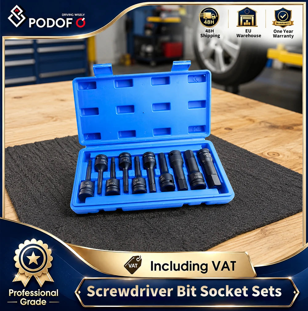 Podofo 10 Pcs Torx Impact Socket Bits 1/2 Inch Drive Socket Adapter Screwdriver Bits Hexagonal Screwdriver Bit Socket Set H5-H19