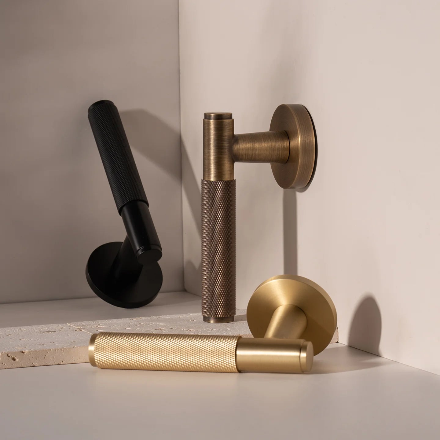DOOROOM Brass Door Lock Set Modern Knurled Antique Bronze Interior Door Lock Decorative Lock Privacy Lock Passage Lock
