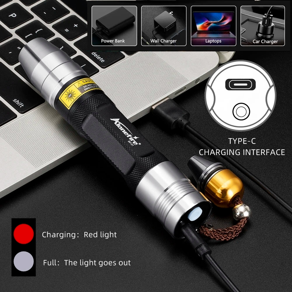 USB rechargeable 3-in-1 UV flashlight for pet stain detection, testing jewelry, and money with Type-C charging.