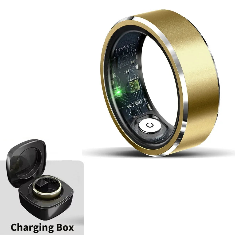 For HUAWEI XIAOMI SAMSUNG Smart Ring Men, Heart Rate Blood Oxygen Pressure Monitor Smartring for Women Sleep Fitness Tracker New Gold Tidesmit