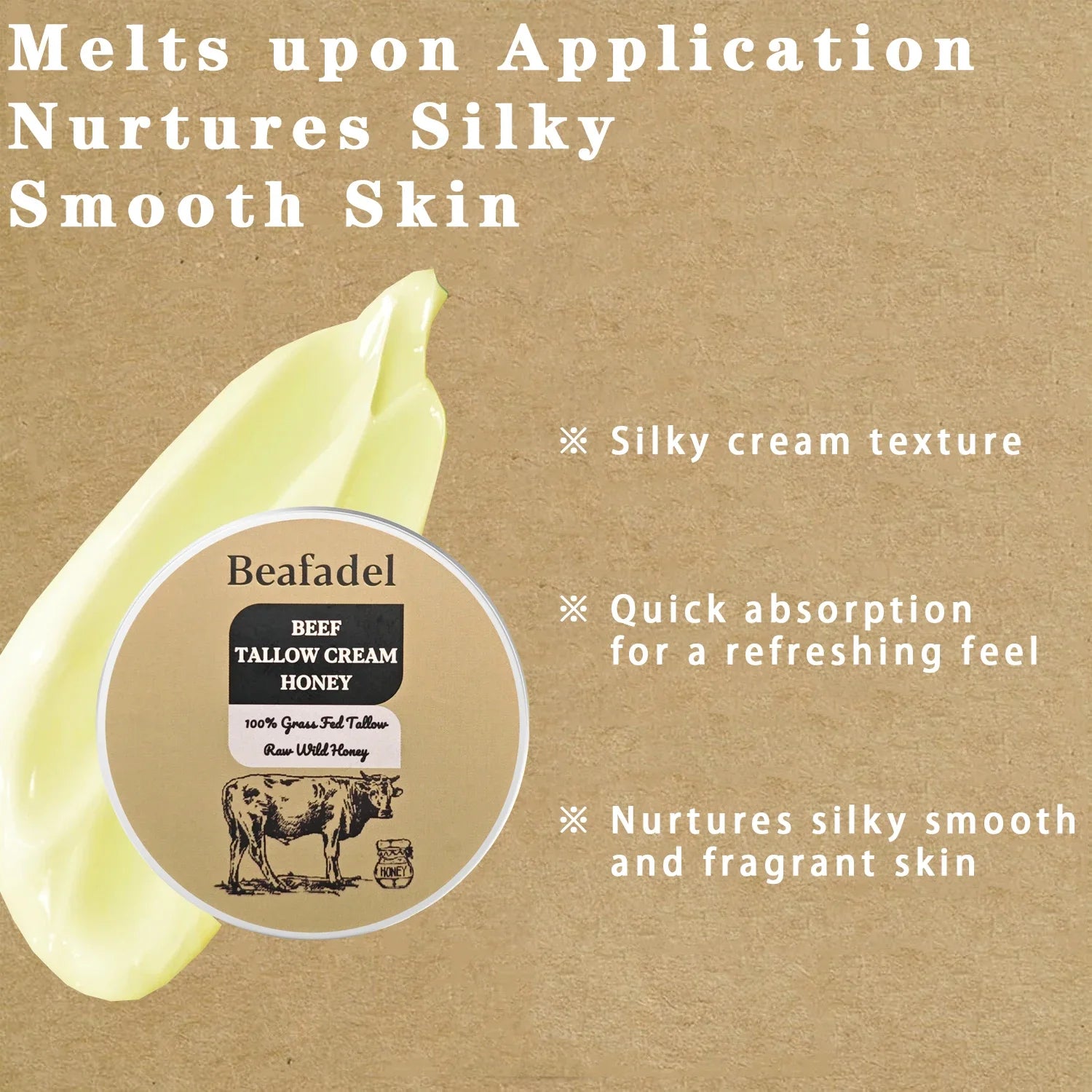 Beef Tallow Face Moisturizer Whipped Beef Tallow & Honey Balm Face & Body Skin Care Grass Fed Grass Finished Face Cream 100g