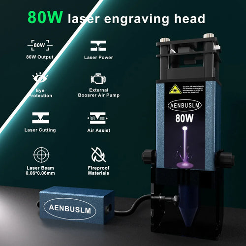 80W laser engraving head module with external air assist port, black and blue body
