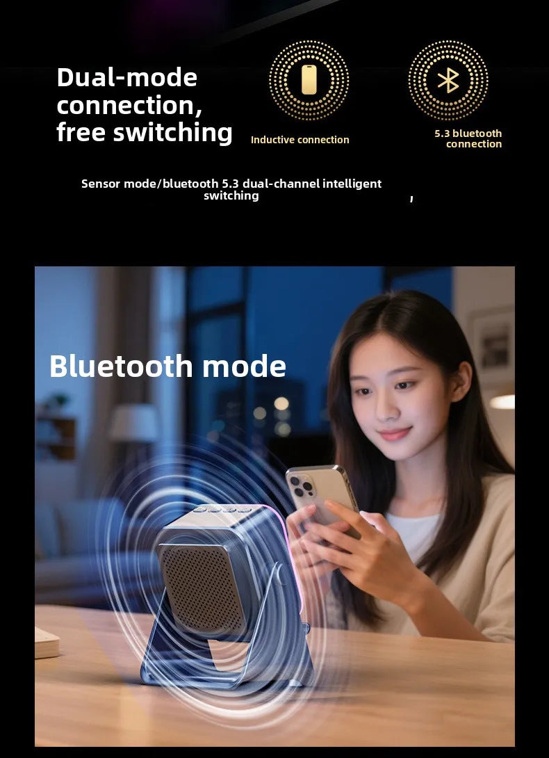 NEW 5 in 1 Auto-induction Wireless Induction Speaker 8 Mode RGB Light Phone Stand Surround Sound Portable Bluetooth Phone Holder