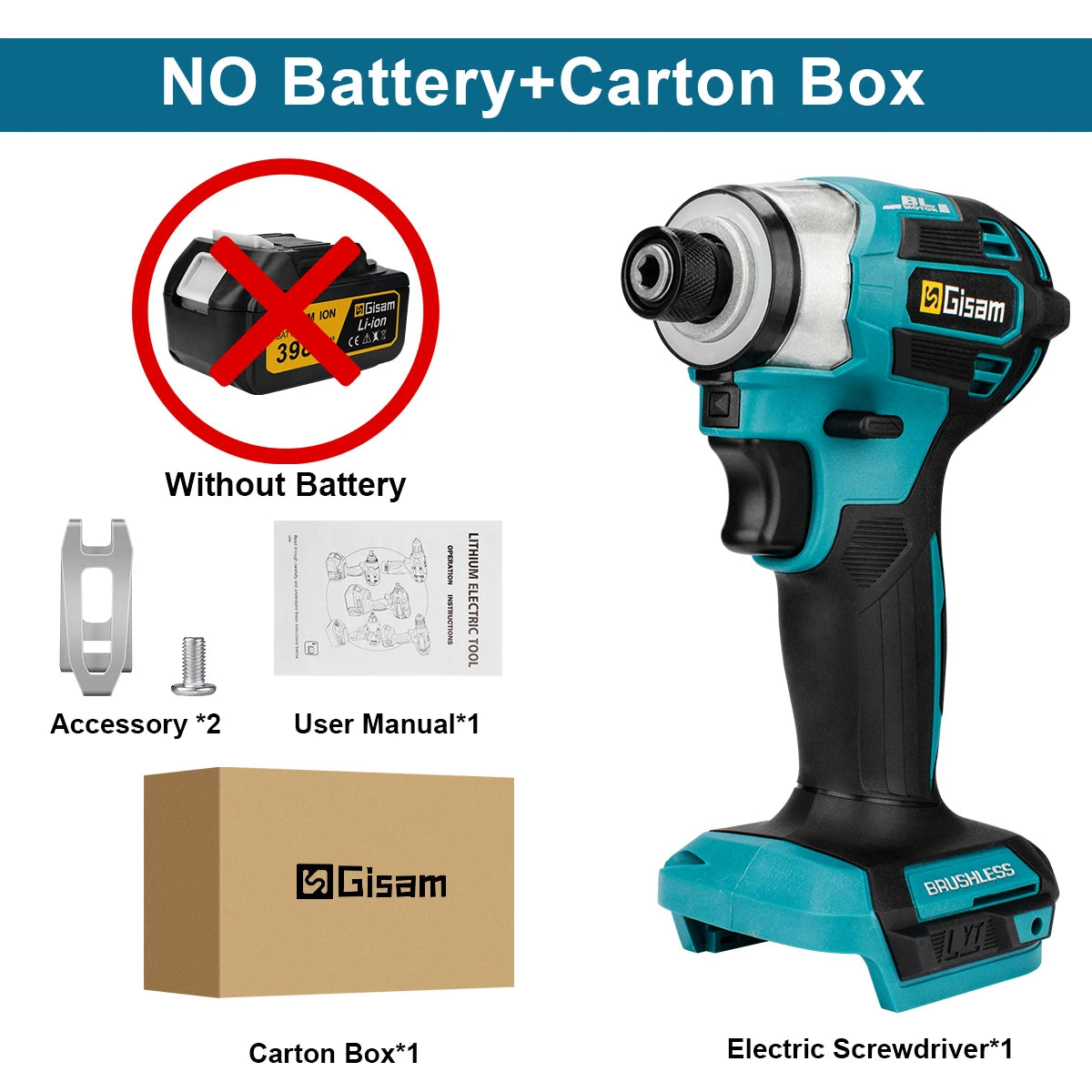 688N.m 1/4'' Brushless Electric Screwdriver Cordless Screwdriver Electric Drill Impact Driver Kit for Makita 18V Battery Pin