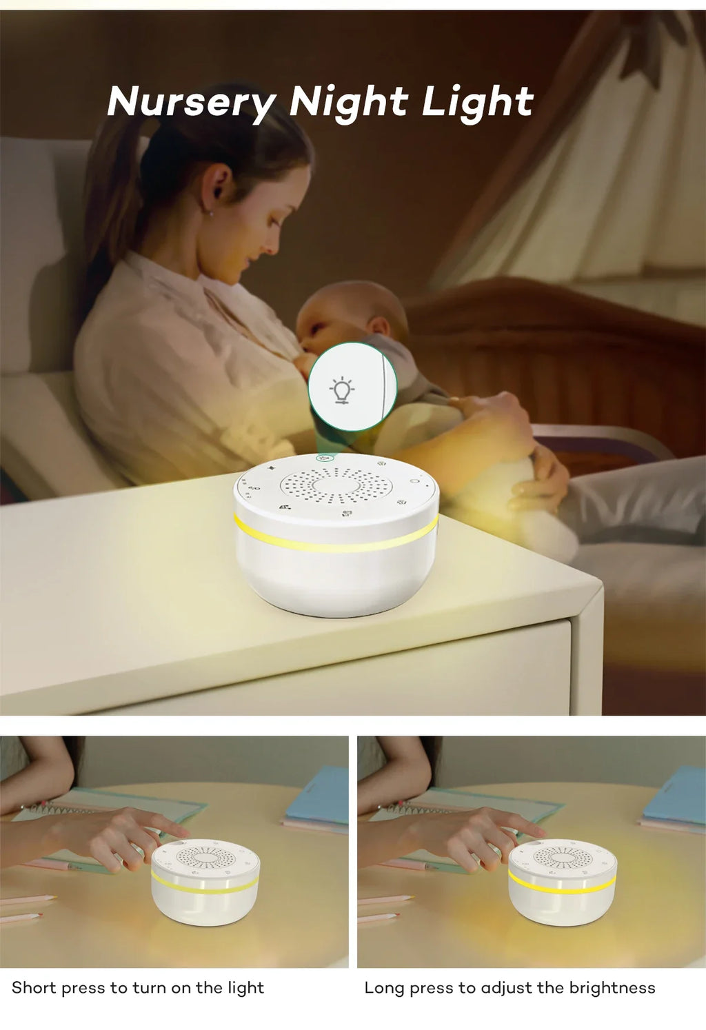 Sleep White Noise Machine with Soothing Sound Touchable Rechargeable Night Light Relaxing Audio & Sleep Lamp for Baby