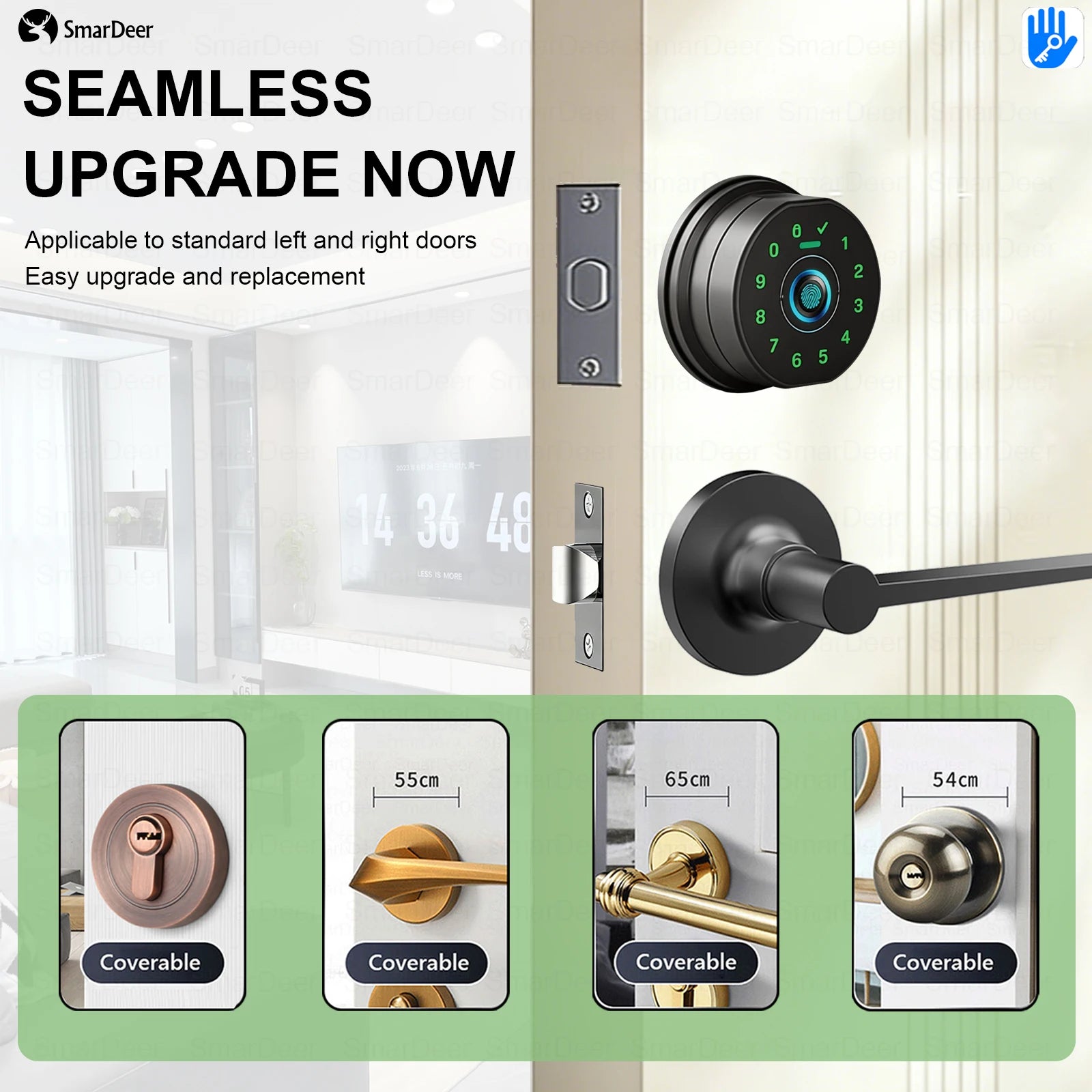 SmarDeer Fingerprint Door Lock, Electronic Keyless Entry Door Knob Lock with Handle, Remote Passcode Generation for Tuya Smart