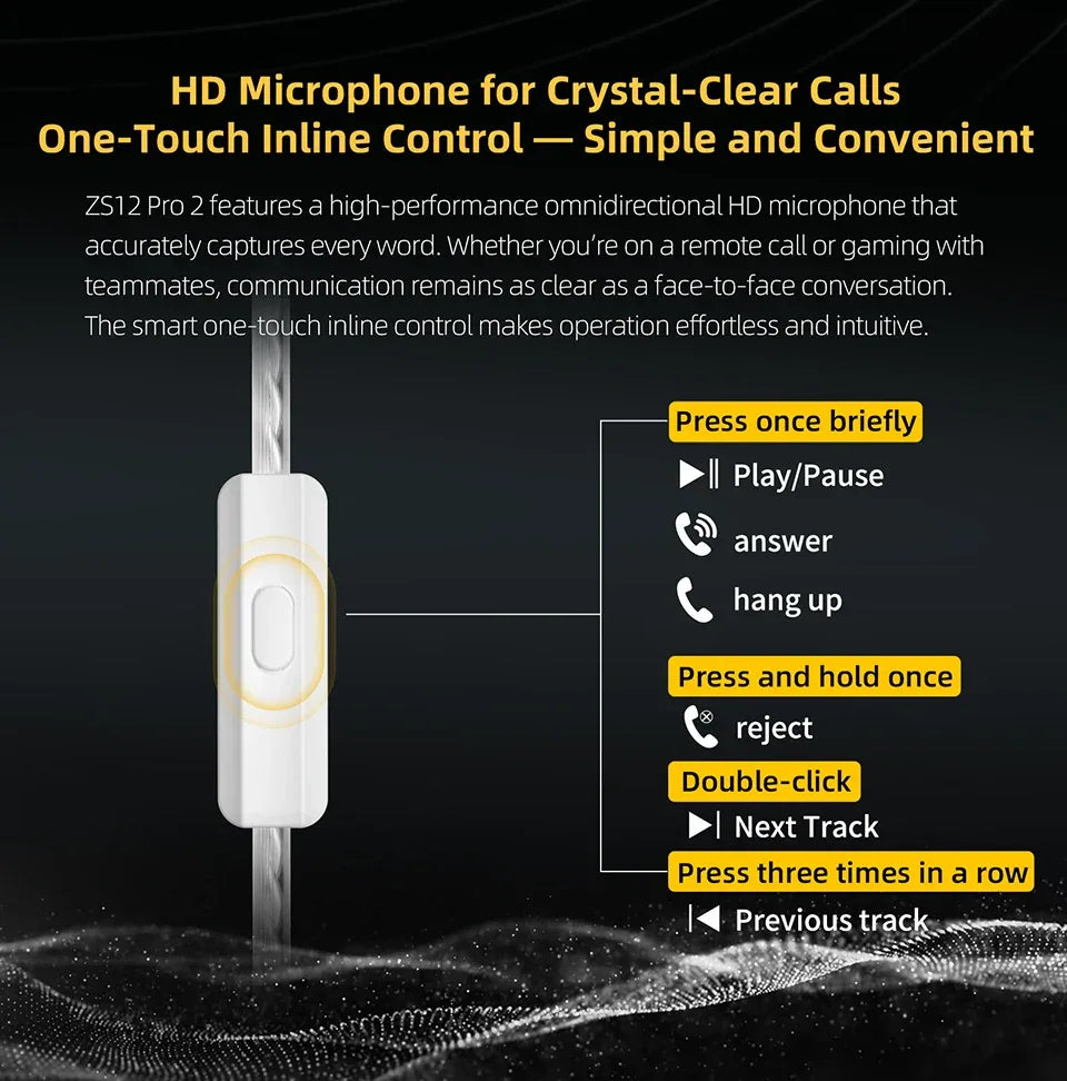 KZ ZS12 Pro Hybrid In-Ear Monitors HiFi Wired Earphones - Tidesmit Tidesmit