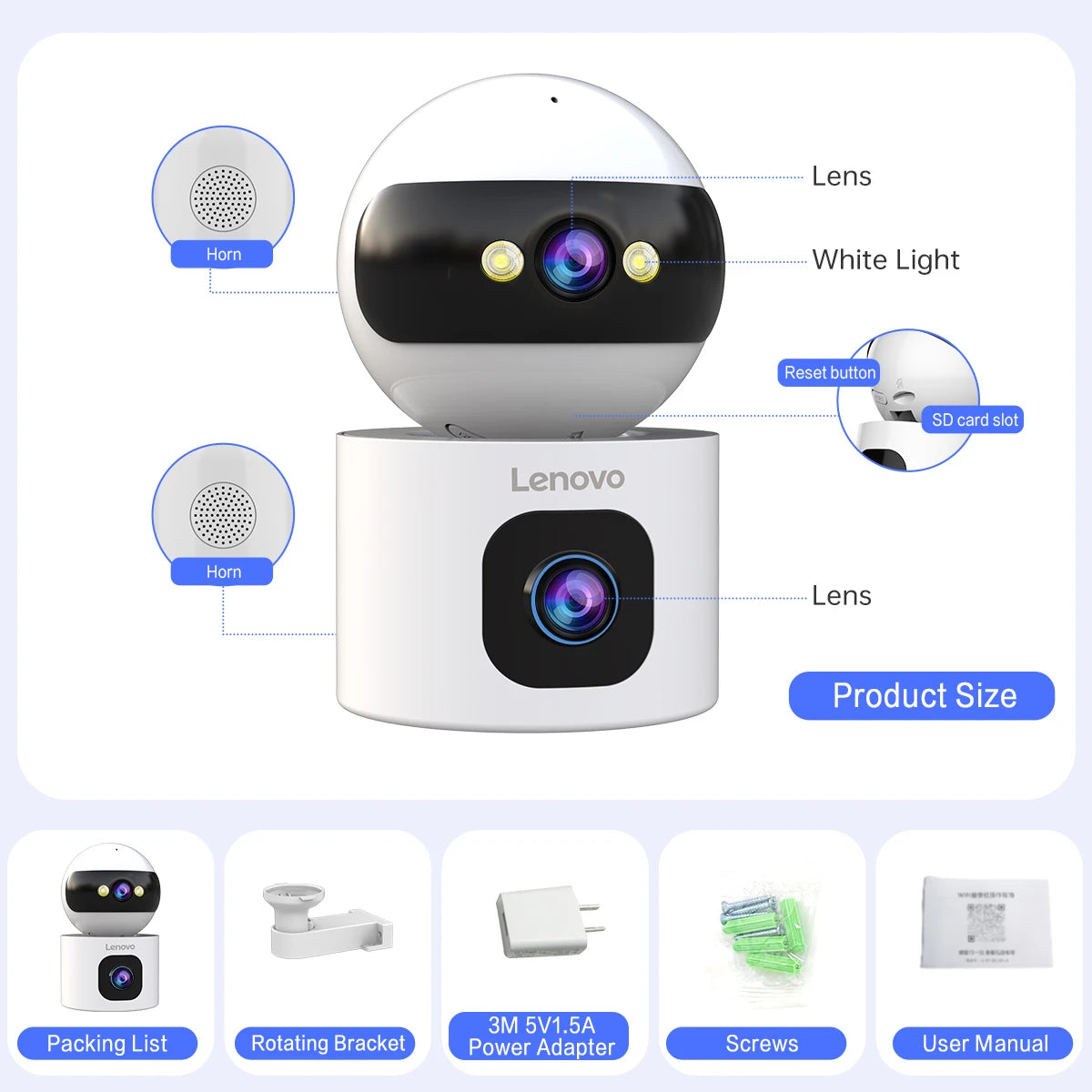 Lenovo 4K PTZ WiFi Camera Dual Lens Home Indoor CCTV Surveillance Camera Auto Tracking Security Protection Smart Baby Monitor