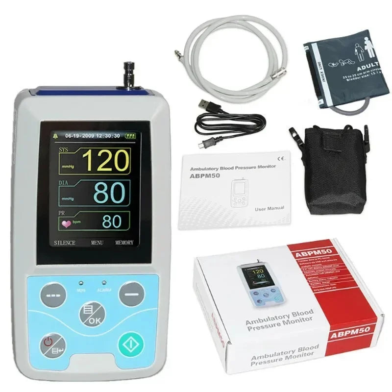 CONTEC ABPM50 24 Hours NIBP Holter Dynamic Upper Arm Digital Blood Pressure Monitor PC Software, Large Adult or Adult Cuff