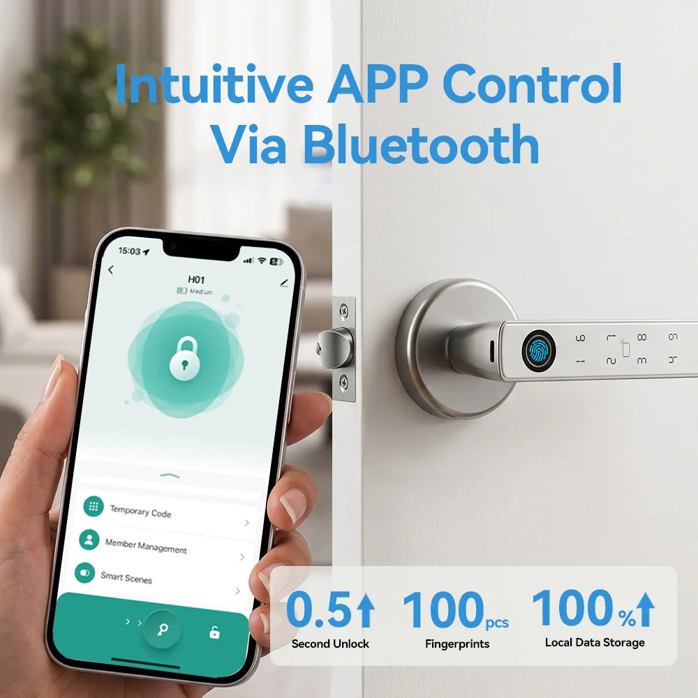 Tuya Bluetooth Smart Door Lock Fingerprint Keyless Entry Smart Life Control Auto Lock One-Time Passcode for Home Office Bedroom