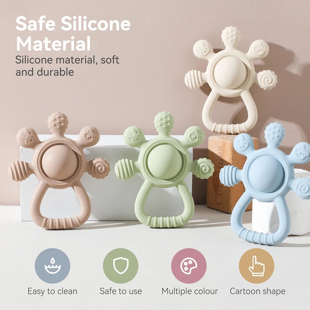 Baby Rattle Silicone Teether Food Grade Teething Rattle Baby 0-12 Toys Sensory Toys for Toddlers Silicone Hand Bell Silicone Toy