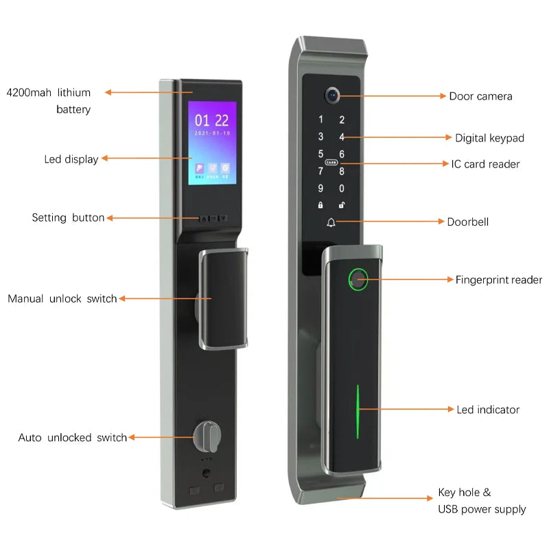 New Bluetooth TTlock App Security Door Camera Lock Video Fingerprint Household Electric Automatic Deadbolt Smart Door Lock