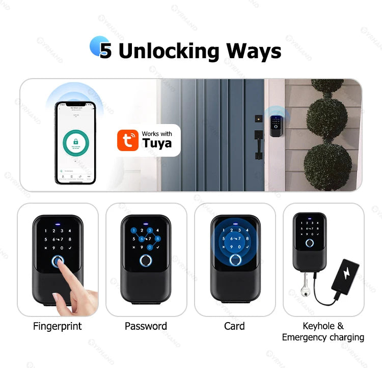YRHAND TTlock Password Smart Fingerprint Digital Card Inteligente Tuya Electronic Portable IP66 Lock Boxes For Smart Home