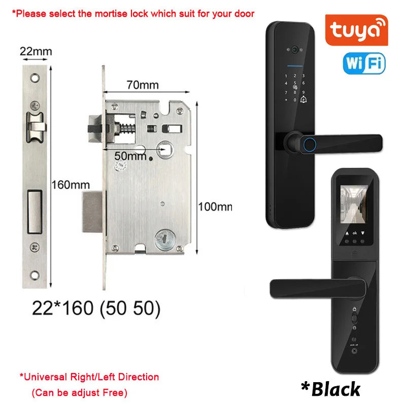 XSDTS New Tuya Wifi Digital Electronic Smart Door Lock With Biometric Camera Fingerprint Smart Card Password Key Unlock