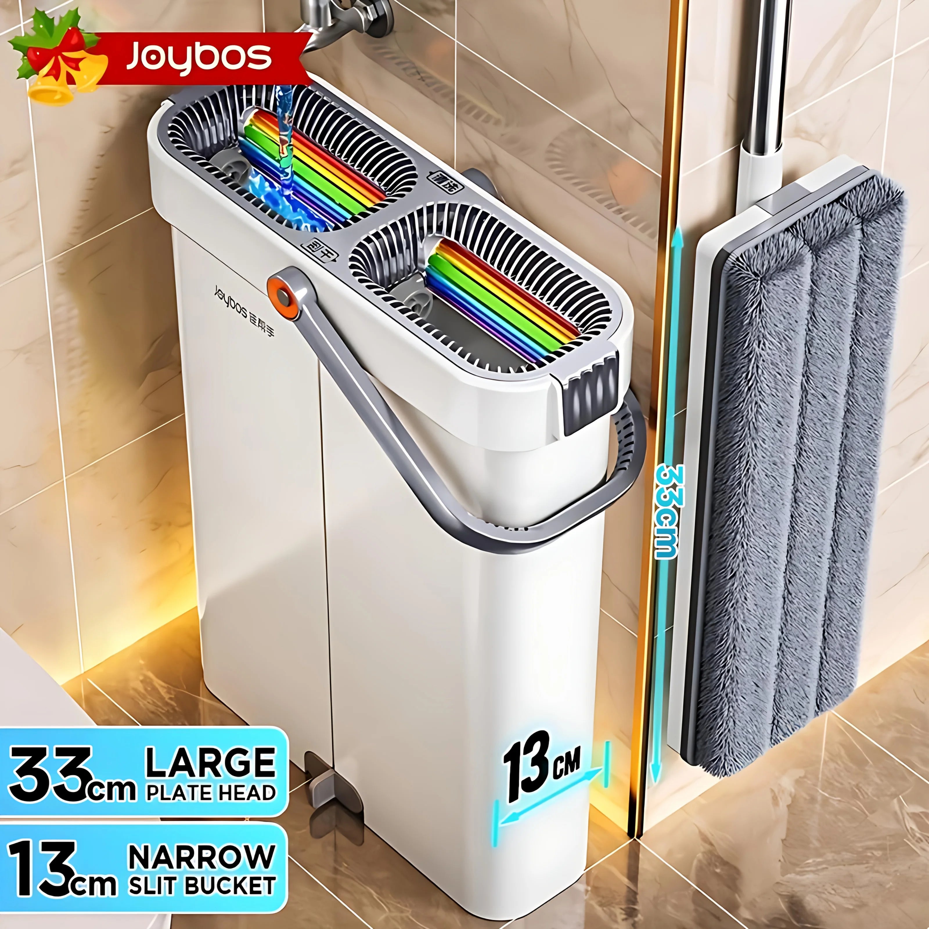 Spin Flat Mop Combo Set With Bucket Joybos 33cm Wet Dry Floor Cleaning Scraper Barrel Mops Washable Microfiber Toilet Bathroom