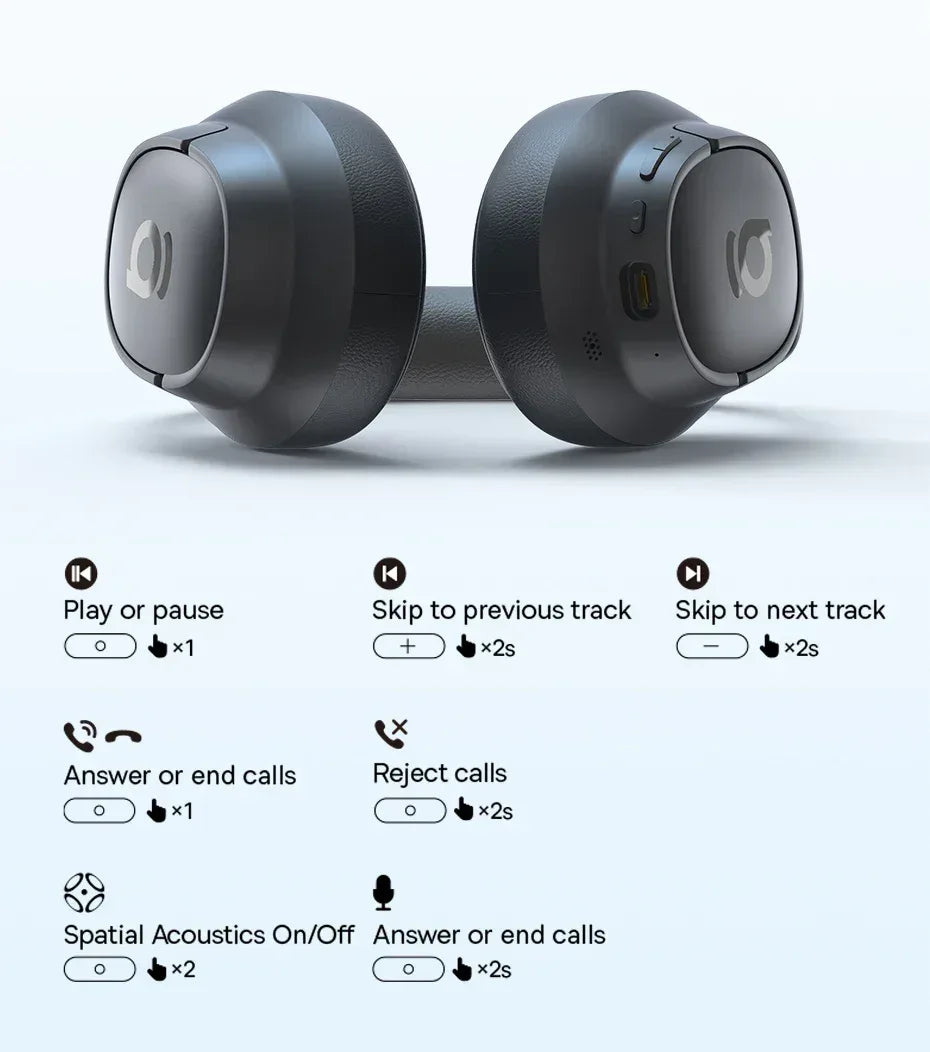 Wireless Over-Ear Headphones - 80 Hour Battery - Tidesmit Grey Tidesmit