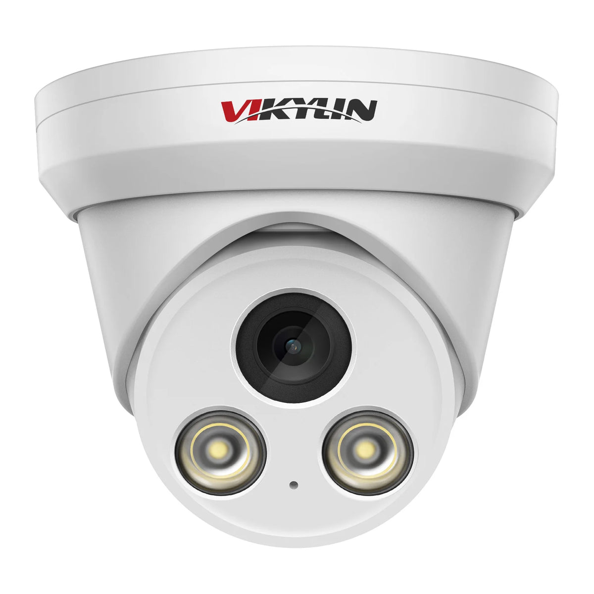 White dome security camera with dual lens and IR LEDs