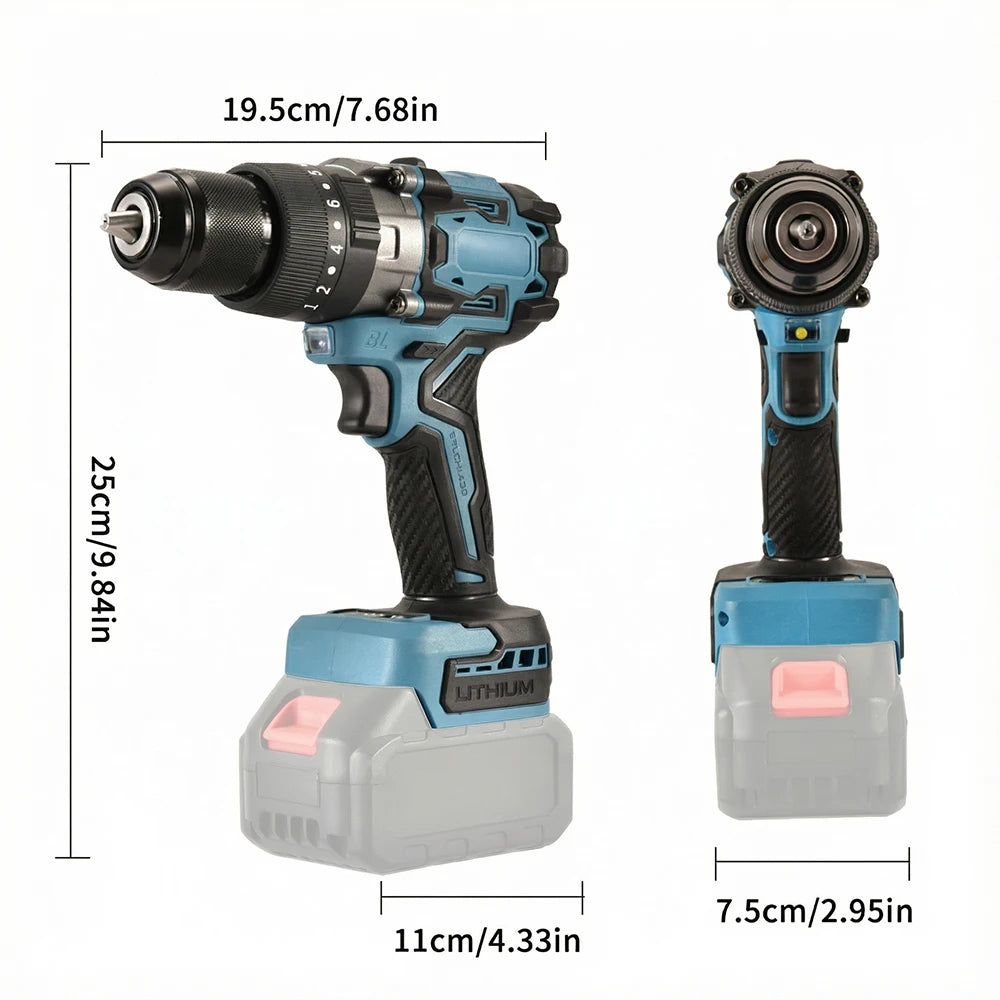 Podofo High Power Brushless 13mm Cordless Hammer Impact Drill Driver Portable Power Drill Heavy Duty Drilling Machine 140N.m Torque 20+3 Clutch 3 Modes Impact Drilling Flat Drilling Screw Driving For Wall Ice Metal Wood Drill