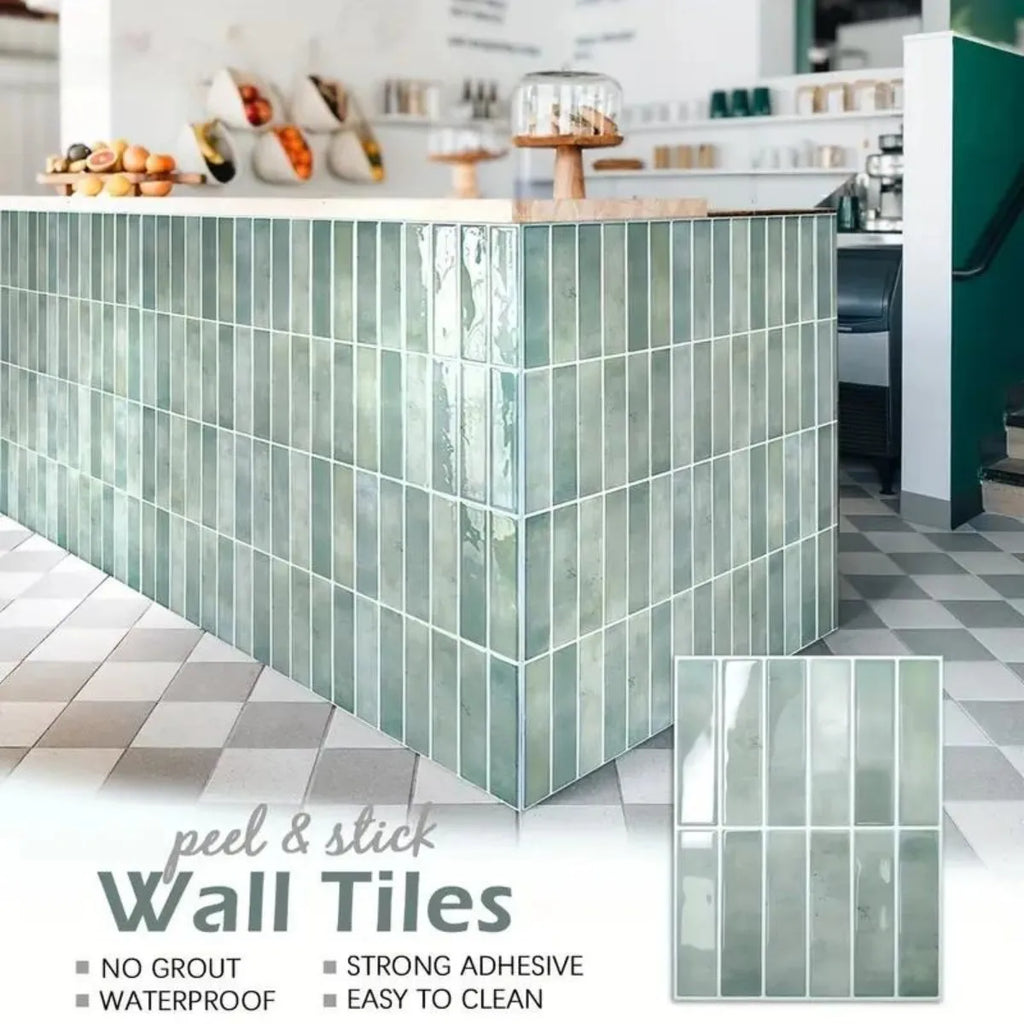 5-20 Pieces NewTile Sticker Self-adhesive Green Tile Backsplash Bathroom Wall Tile Sticker, Water and Mold Resistant, 22.9x29cm