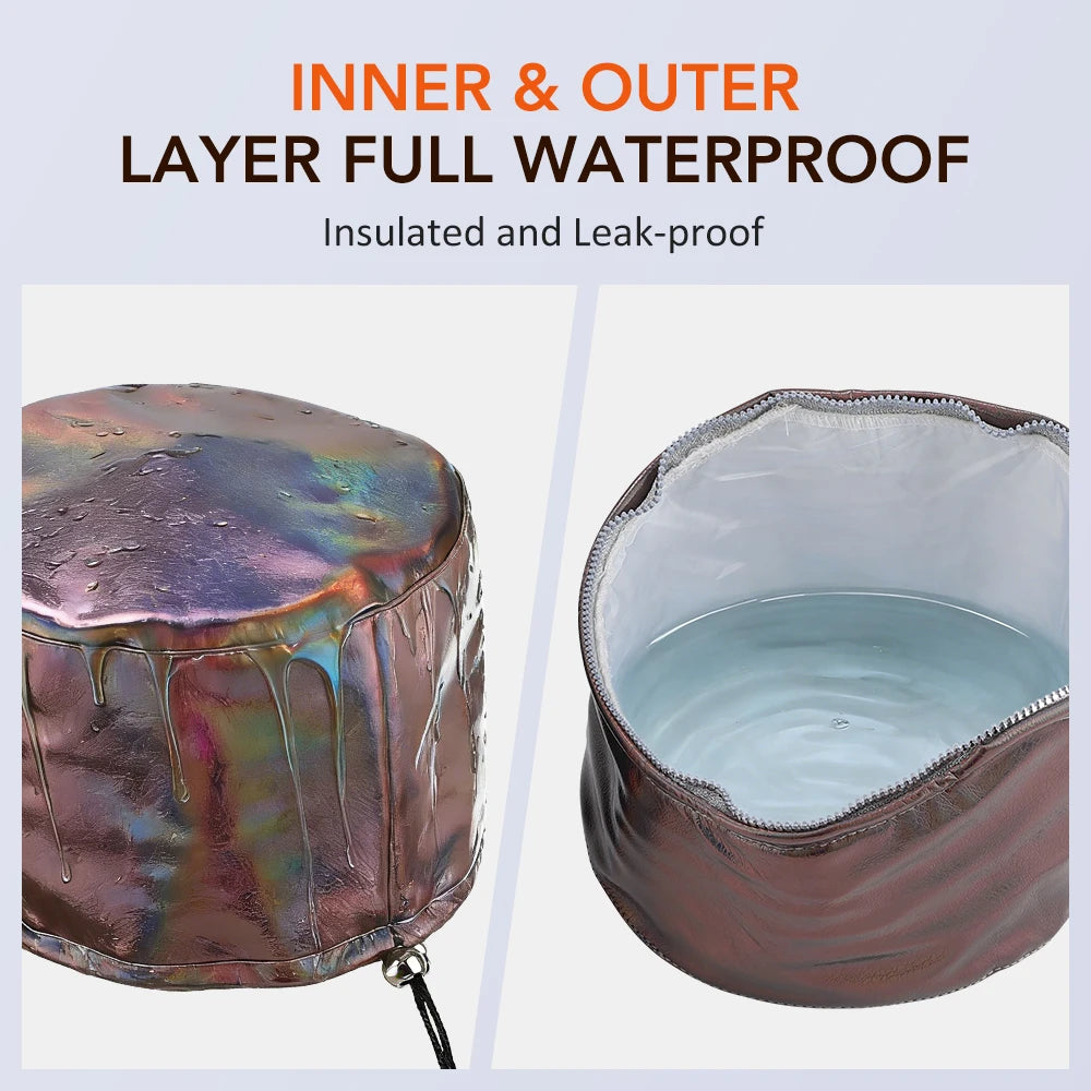 Waterproof PU leather hair steamer cap in iridescent brown with leak-proof interior for deep conditioning treatments.