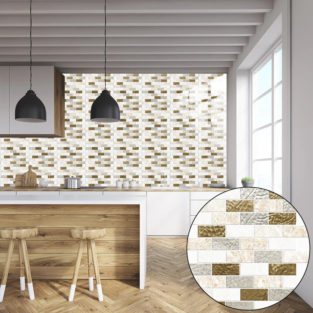 10pcs/set Flat Marble Mosaic Tiles Sticker Transfers Covers For Kitchen Bathroom Tables Peel & Stick Waterproof Art Wall Decals