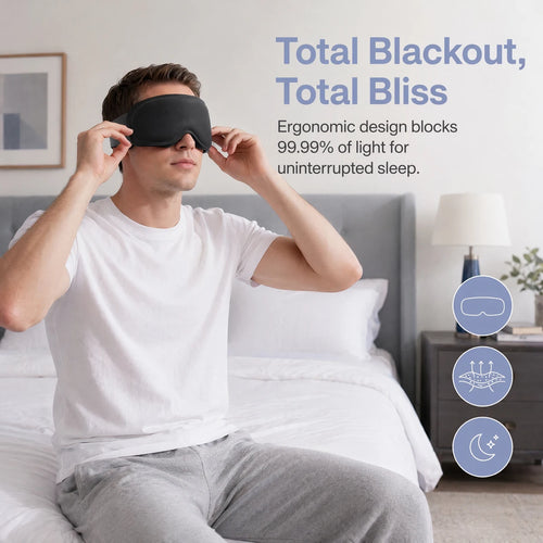Gravity Eye Mask side view, a 3D weighted sleep mask with glass beads for pressure and relief against eye fatigue.