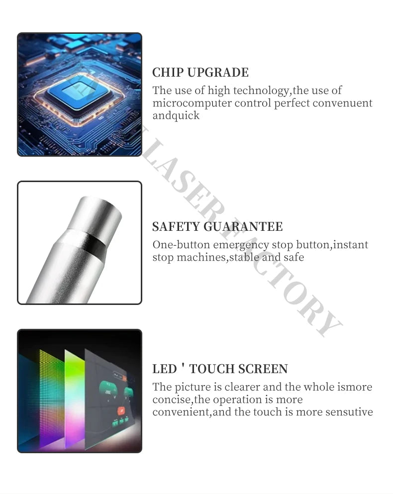 Portable 4000W Picosecond Laser machine features advanced microchip, emergency stop, and clear LED touch screen control.
