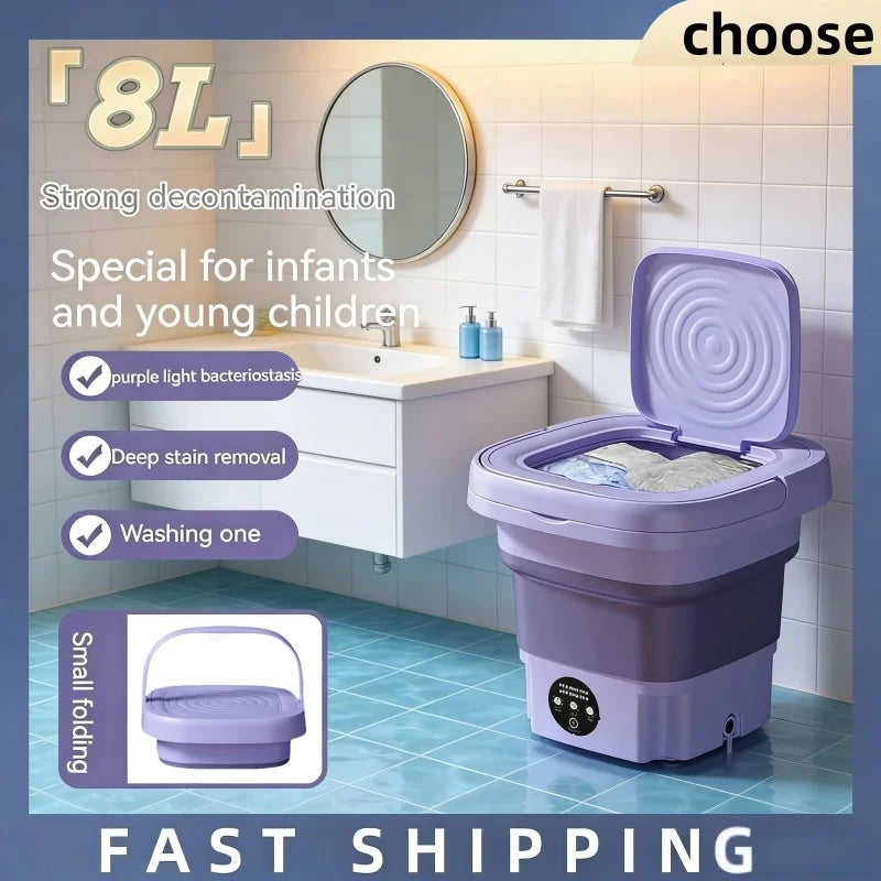 Tidesmit 8L portable foldable washing machine with spin dryer for socks and underwear, front hero view
