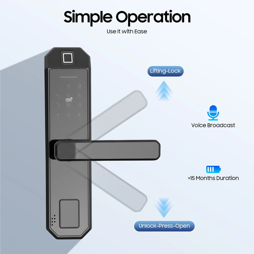 Smart Door Lock Fingerprints passwords 4 Unlock Methods 15 Month Battery  200 User Capacity for Home Office Apartment Security