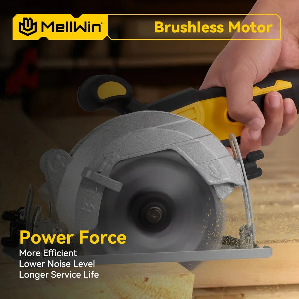 MELLWIN 5 Inch Brushless Electric Circular Saw Cordless Multi-Angle Saw Woodworking Power Tool Set For Makita 18V Battery Pin