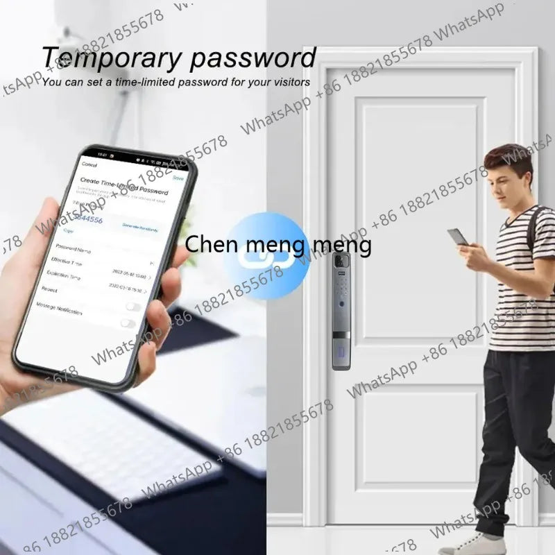 Facial Recognition Fingerprint Smart Security Door Lock Tuya App Wifi Camera Video Screen Biohacking RFID Digital Door Lock