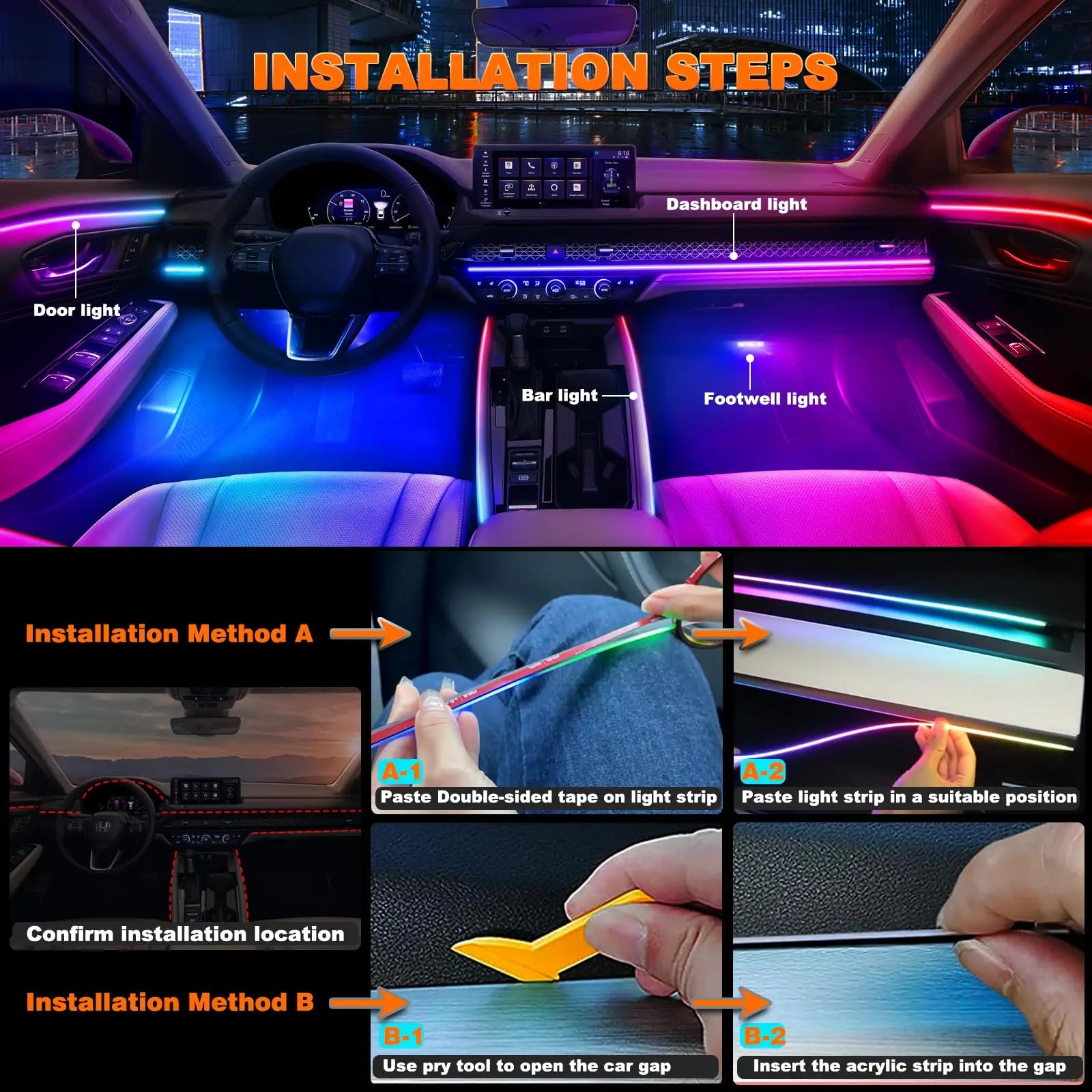 Tidesmit RGB Car Ambient LED Interior Lights with App Control Tidesmit