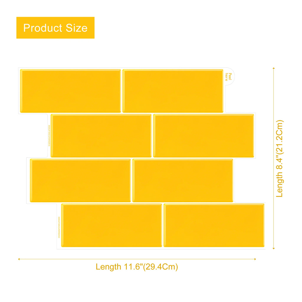 5/10/20pcs Bright Yellow Subway Peel and Stick Backsplash Tiles, Waterproof Self Adhesive Wall Stickers for Kitchen Bathroom