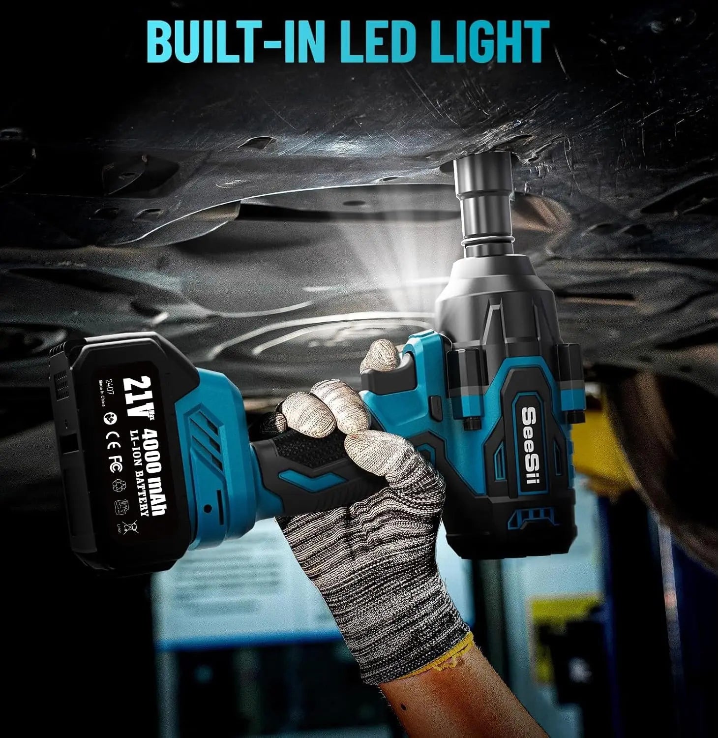 SeeSii 900Nm 1000Nm 1300Nm Cordless Impact Wrench Brushless Electric Impact Gun Kit Battery Powered Tool For Car Tire Repair with 2*4.0Ah Batteries Case LED Light For Makita