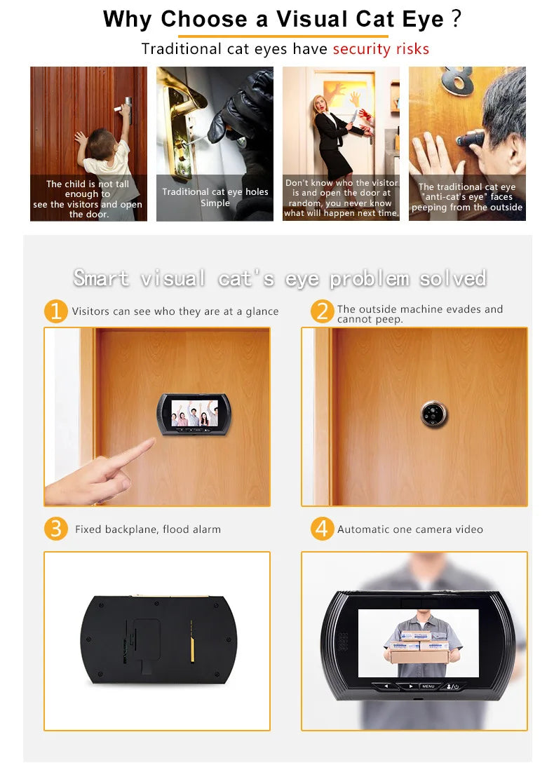 4.5 Inch Smart Digital Door Viewer Camera Door Eye Video Record Peephole Viewers IR Night Vision PIR Motion No Disturb Doorbell