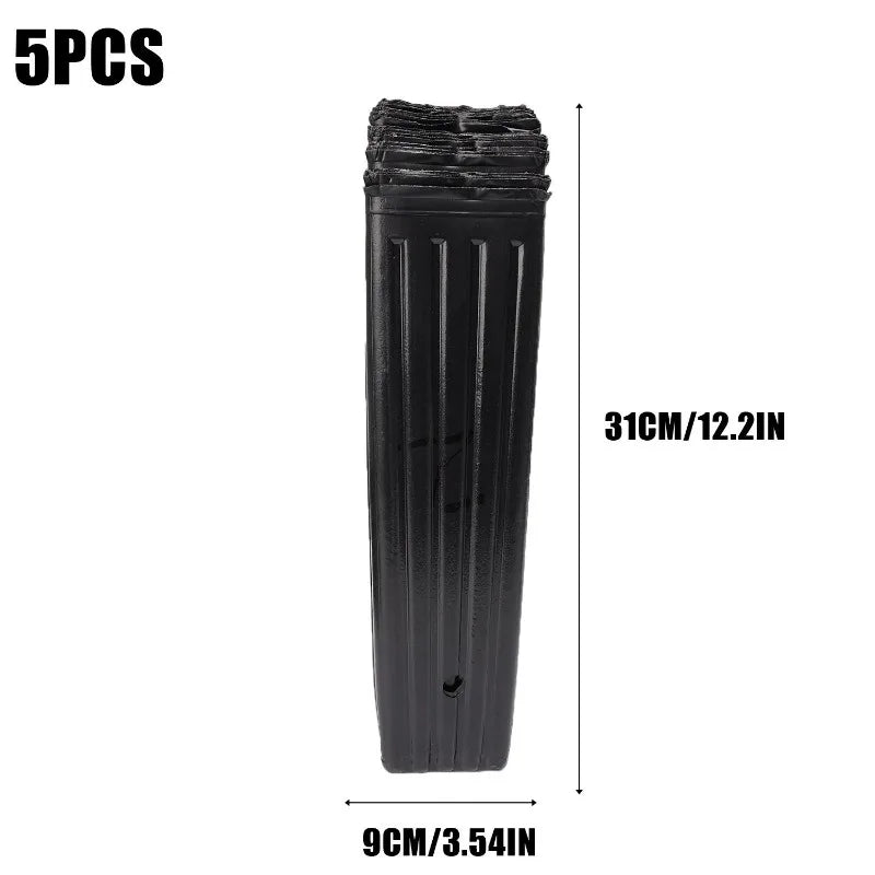 Set of 5 black plastic nursery pots, 31cm x 9cm, drainage hole bottom