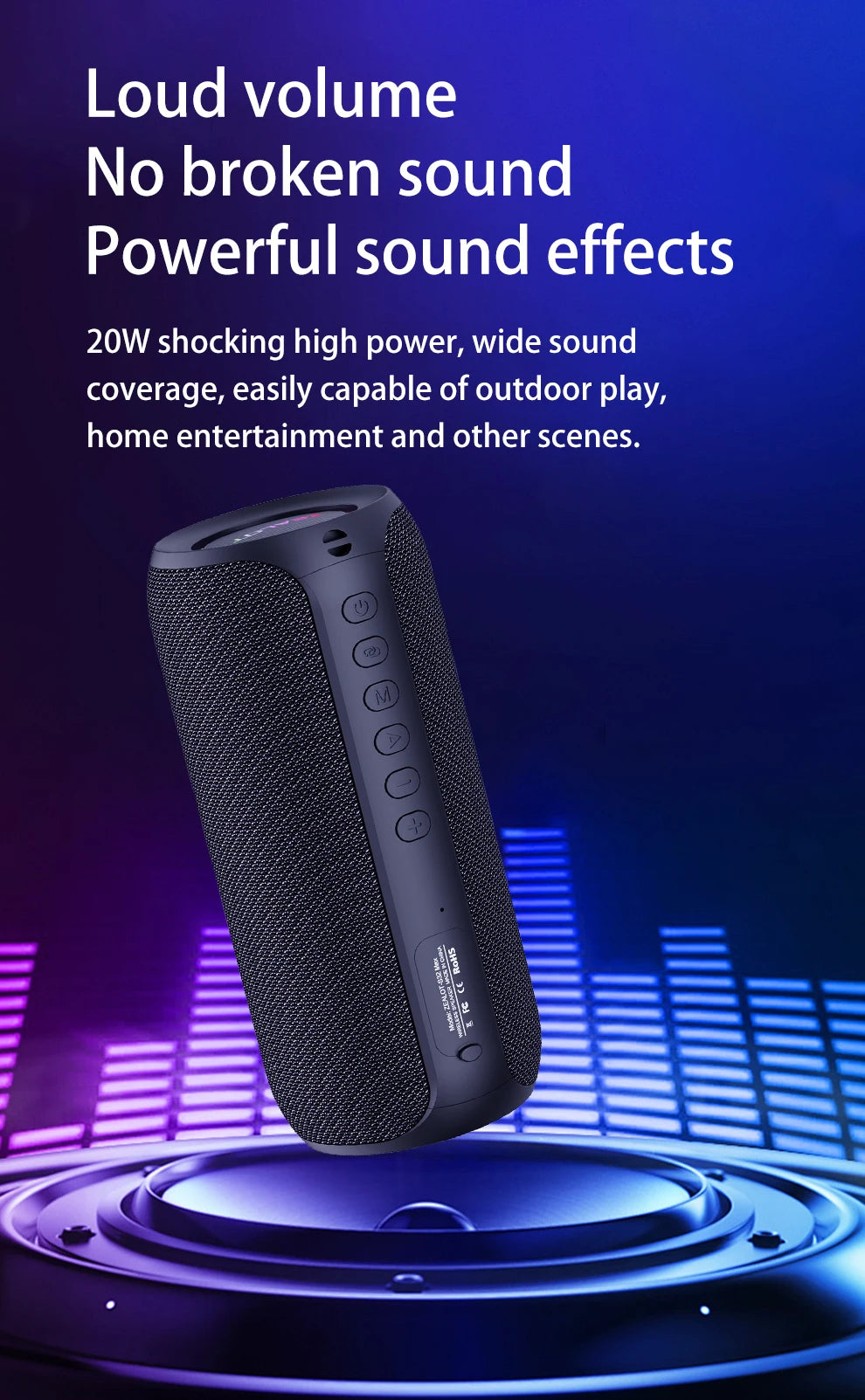 Zealot S32 MAX Outdoor Portable Subwoofer Wireless Speaker,Waterproof IPX 5,Dual Pairing, 3600mAh Battery.