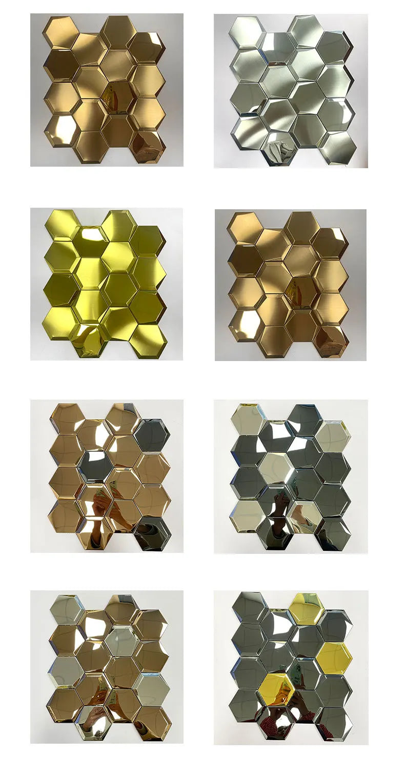 Hexagon Self-Adhesive Metal Mosaic Tiles, 3D Stainless Steel Look Aluminum Plastic Panel, Peel and Stick for Living Dining