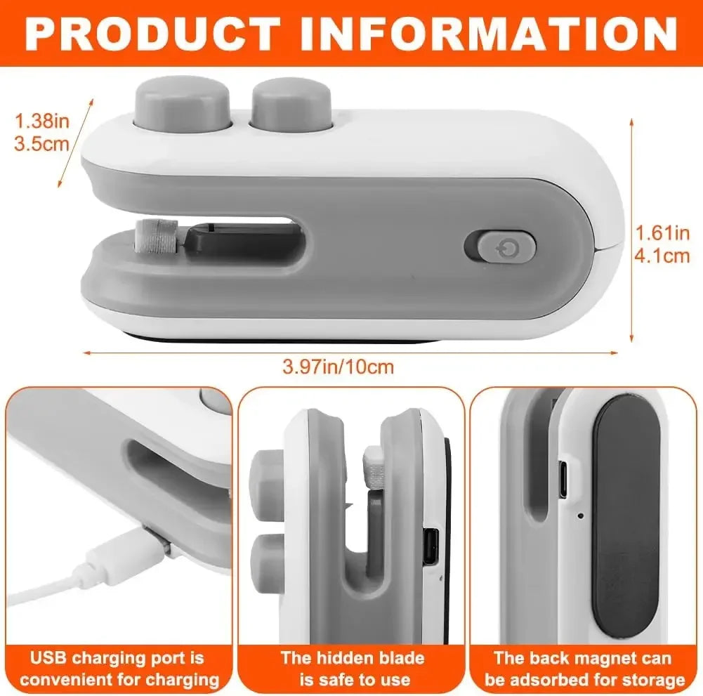 USB Portable Mini Sealer for Snacks Home Use Rechargeable Vacuum Sealer Handheld Food Plastic Packaging Heat Sealer
