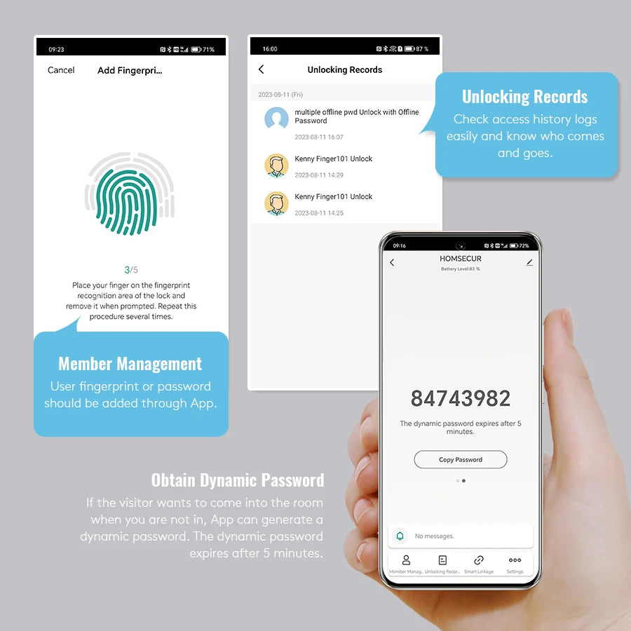HOMSECUR Bluetooth Fingerprint Door Lock Password Keyless Entry Door Handle APP Control