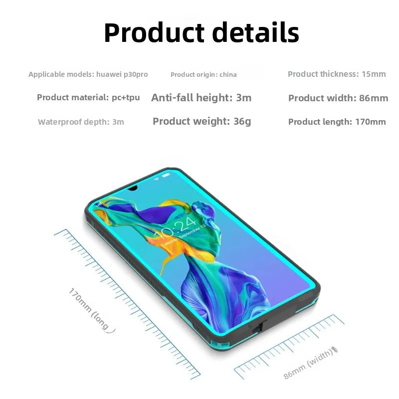 Huawei P30 Pro Waterproof Case | Military-Grade Shock-Absorbing Cover Tidesmit