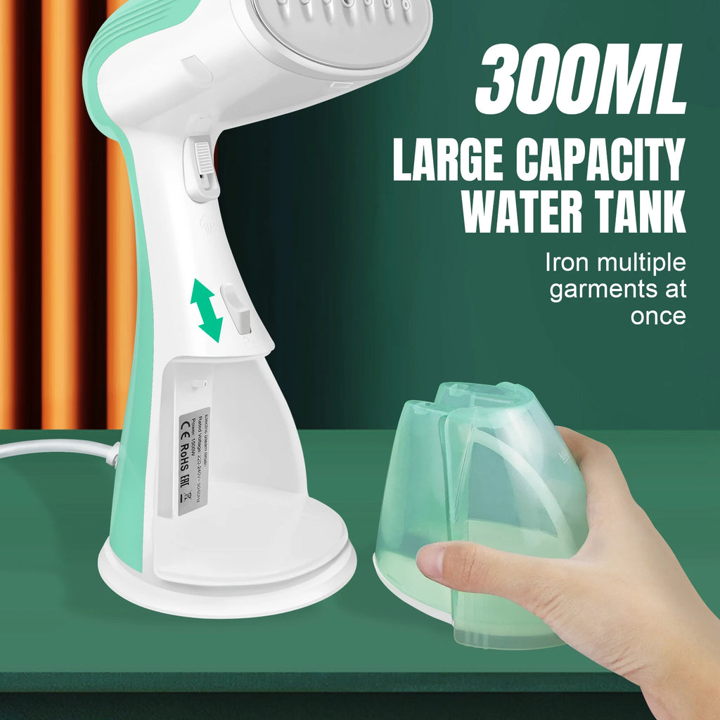 Tidesmit DayPlus 4800W handheld garment steamer showing 300ml water tank and ergonomic handle design