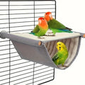 Washable yellow-grey fleece bird hammock for bird cages. Warm nesting perch for small pets to rest and play comfortably.