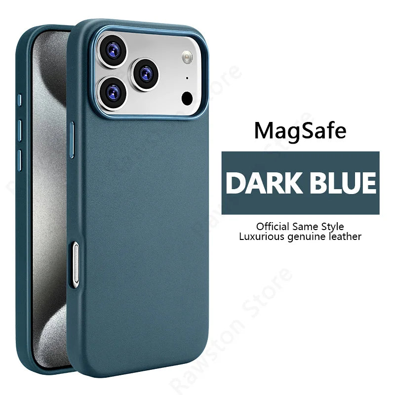 MagSafe Leather Phone Case for iPhone 17 Pro - Slim Shock-Absorbing Cover Blue with Box Packing Tidesmit