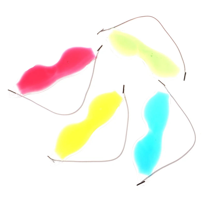 Colorful gel cold eye masks for sleep relief, soothing ice compress packs with elastic straps for headache and insomnia.